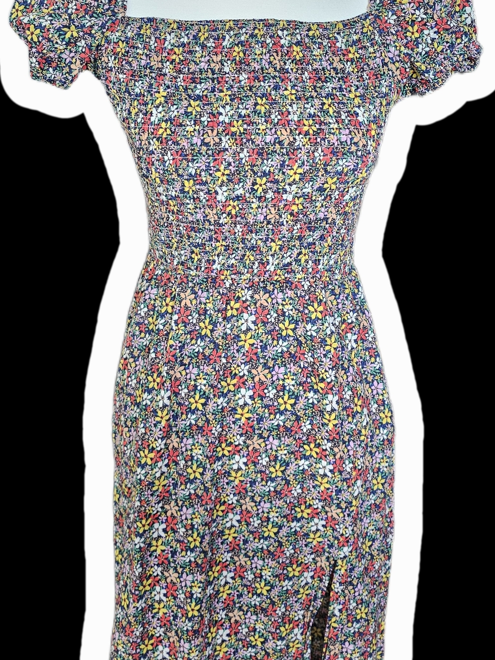 Smocked Off-Shoulder Floral Midi Dress - Multicolor